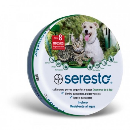 SERESTO COLLAR ANTIPULGAS Y GARRAPATAS DE BAYER GATOS Y PERROS MENOS 8KG