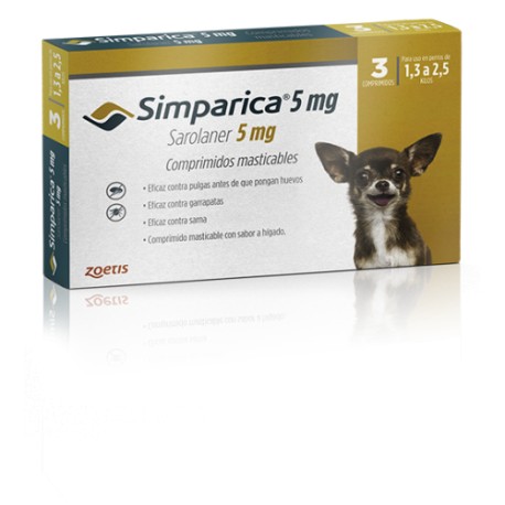 SIMPARICA 5 MG - 1.3 A 2.5 KG (3 COMPRIMIDOS)