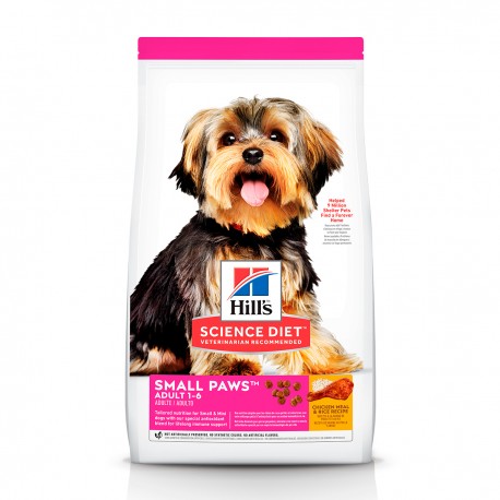 Hill's Science Diet Small Paws Alimento Seco para Perro Adulto Raza Pequeña Receta Pollo y Arroz, 2.04 kilos