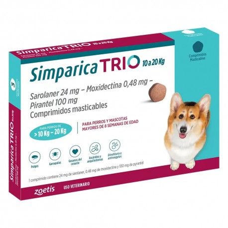 SIMPARICA TRIO 1 COMPRIMIDO 10 A 20 KG